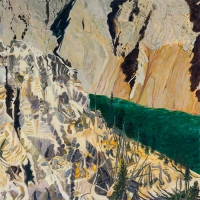 Grand Canyon of Yellowstone Remembered IV, oil on birch panel, 36 x 36”, 2020