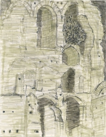 Ancient Wall, Foro Romano, ink, 11 1/2 x 9", 2017