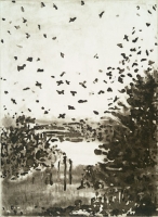 Gathering the Flock, Jamaica Bay, etching, 8 x 6", 2000