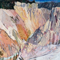 Grand Canyon of Yellowstone Remembered I, oil on birch panel, 36 x 36”, 2020